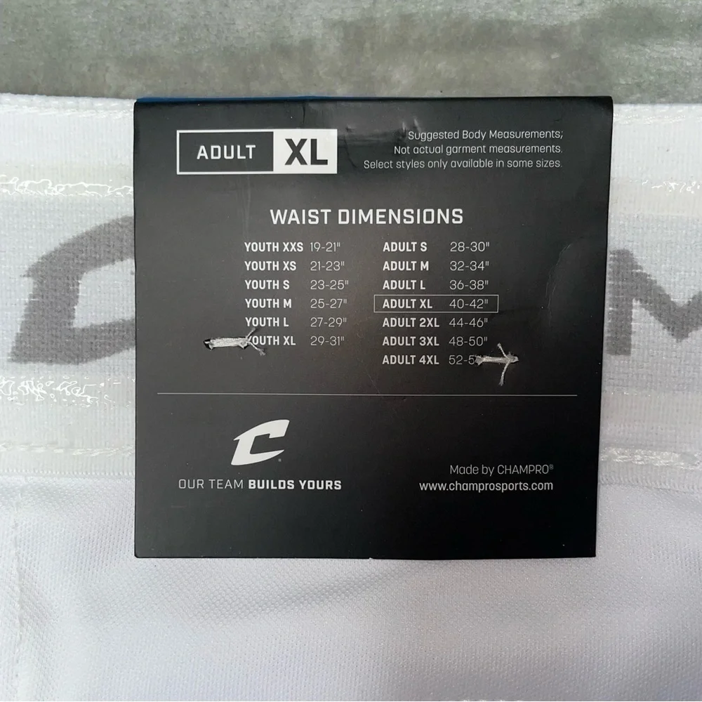 NWT Champro Men's Knicker Baseball Pants White with Black Piping Size XL